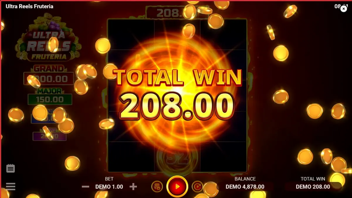 Tampilan visual mesin slot Ultra Reels Fruteria dengan simbol buah-buahan yang cerah