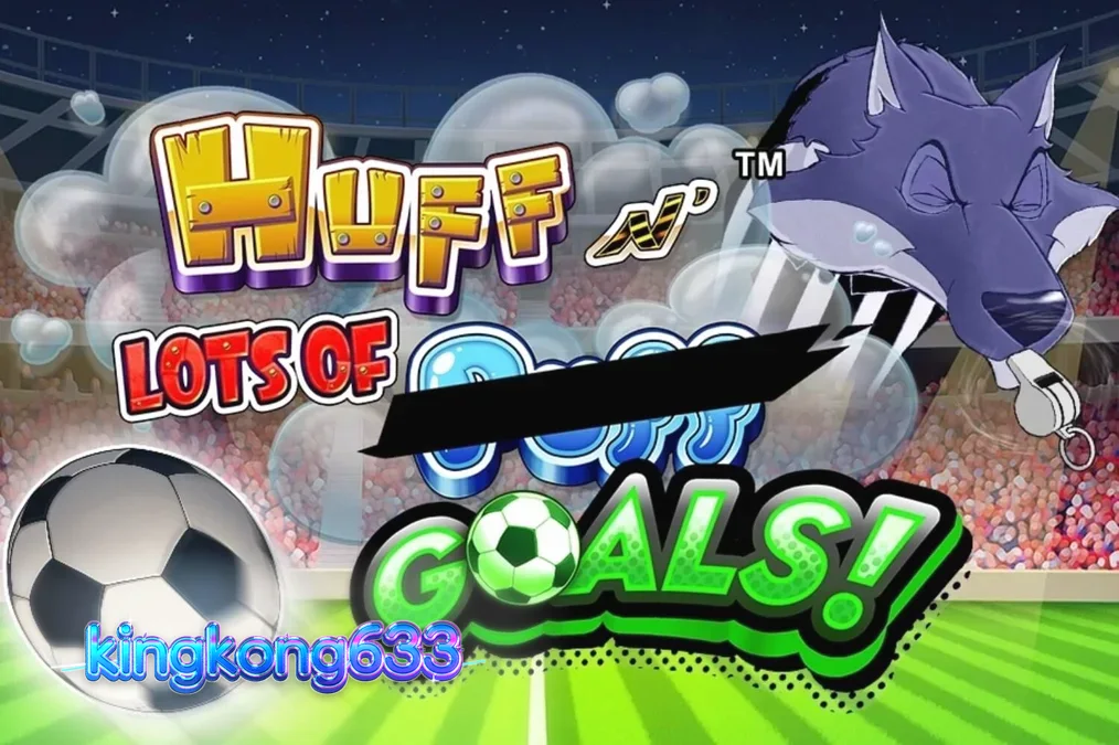 Tampilan visual slot Huff N' Lots of Goals dengan tema sepak bola dan babi kecil